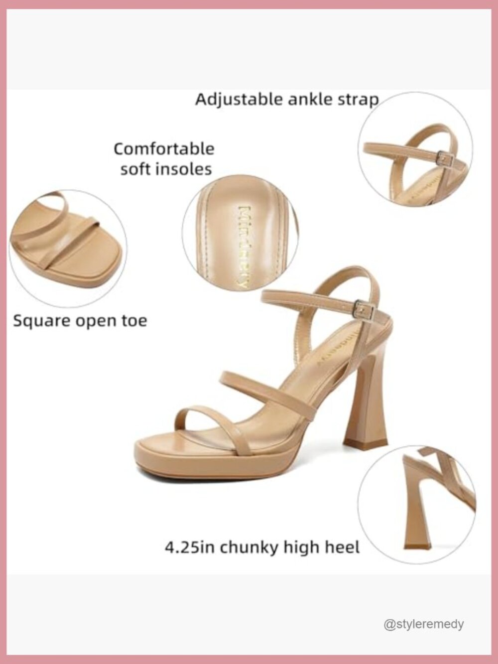 Chunky Platform Heels Open Toe Ankle Strap Sandals 3-4 Inch Block High Heel - Picture 6 of 7